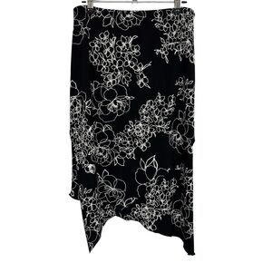 Vintage 90s Y2K Le Chateau Skirt Sz M Black Floral Asymmetrical Layered Hem EUC